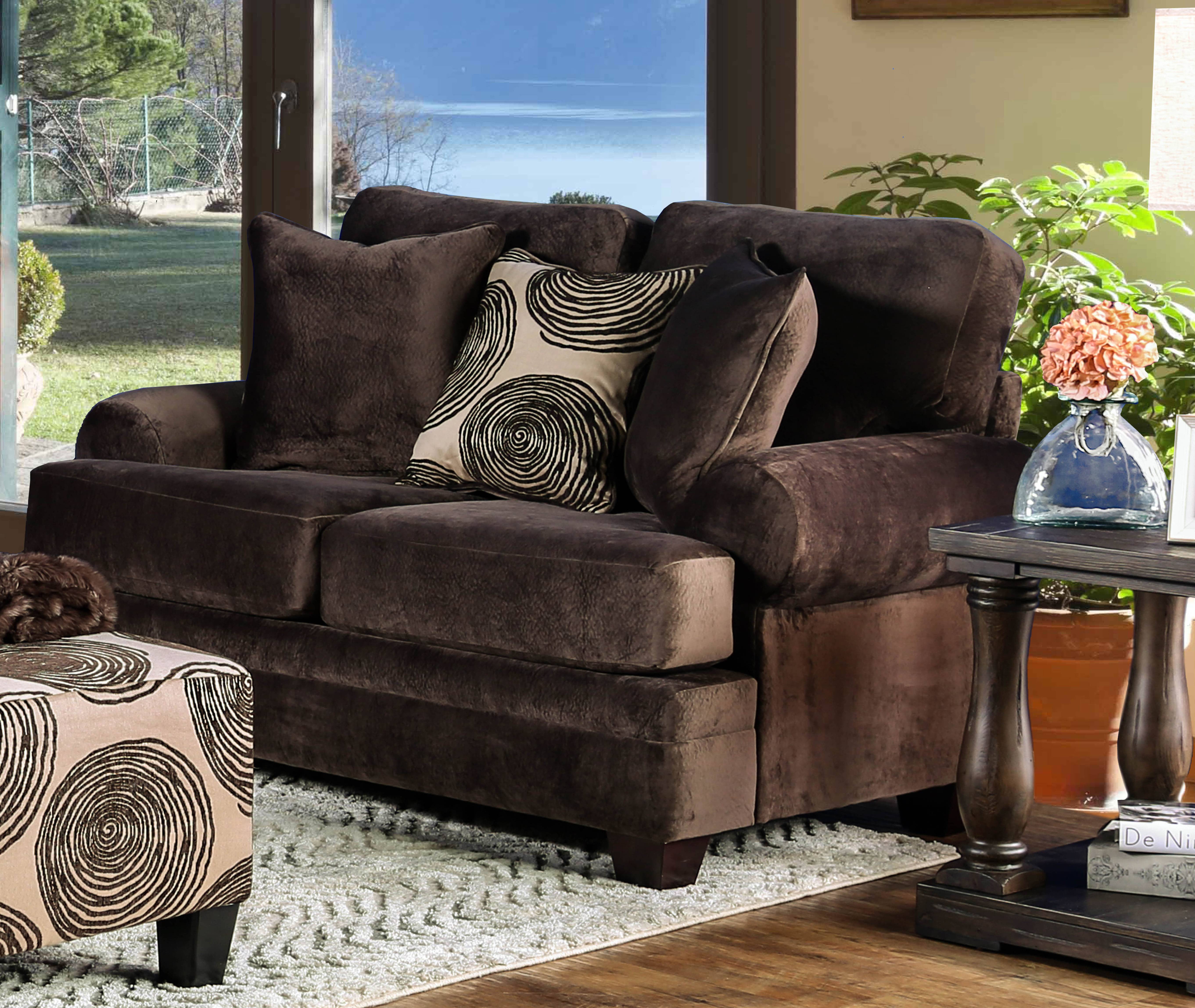 Tandem Contemporary Upholstered Loveseat in Brown